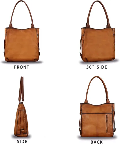 Vista 5 de Bolso de hombro de cuero genuino para mujer, bolso retro con asa superior, hecho a mano, bolso cruzado vintage, L