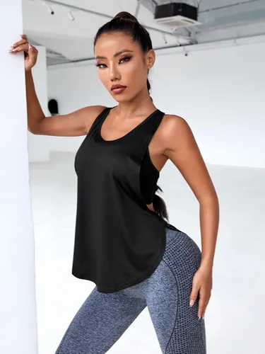 Vista 2 de MakeMeChic Camisetas sin mangas para mujer, con espalda cruzada, atléticas, para entrenamiento