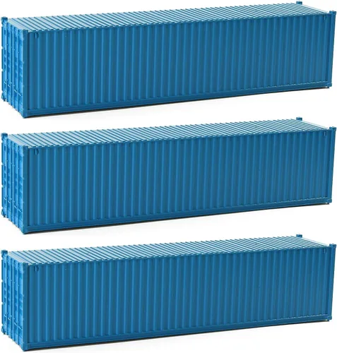 Vista 13 de 3pcs HO Escala sin decorar 40 ' (pies) Contenedores de envío 1:87 Deep Bule acanalado Side Container C8740DB