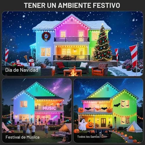 Vista 5 de Luces RGB permanentes para exteriores de 150 pies - Luces LED inteligentes impermeables para aleros con aplicación/control remoto, sincronización
