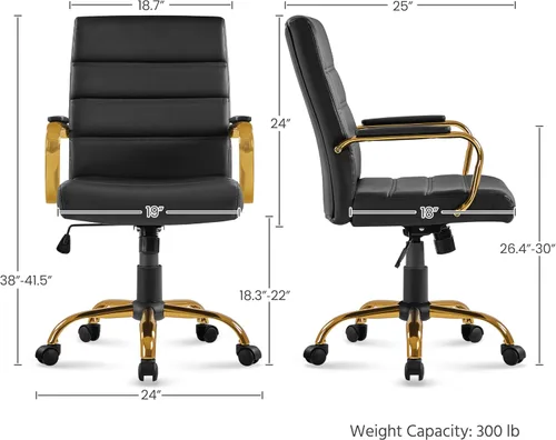Vista 3 de Topeakmart Silla de escritorio de oficina Silla ejecutiva de cuero sintético ajustable con marco dorado asiento negro