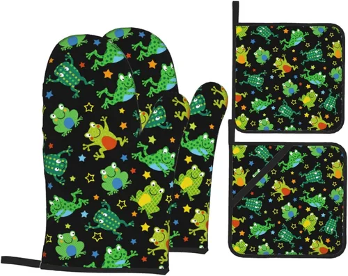 Vista 9 de Juego de 4 guantes de horno y soportes para ollas florales de los años 70, resistentes al calor, para cocina, hornear, asar a la parrilla, barbacoa
