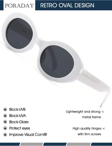 Vista 4 de PORADAY Lentes de sol ovalados modernos y gruesos para mujer, lentes de sol retro estrechos y gruesos, tonos degradados, redondos