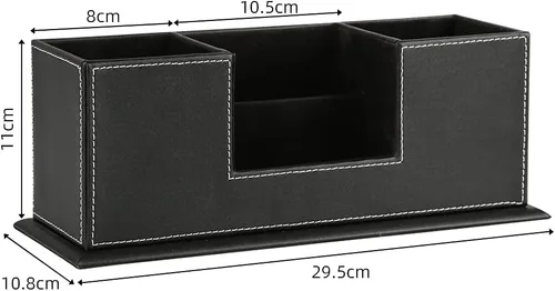 Vista 3 de KINGFOM Organizador de escritorio para suministros de oficina, caja de almacenamiento de piel sintética, 4 compartimentos divididos para bolígrafos