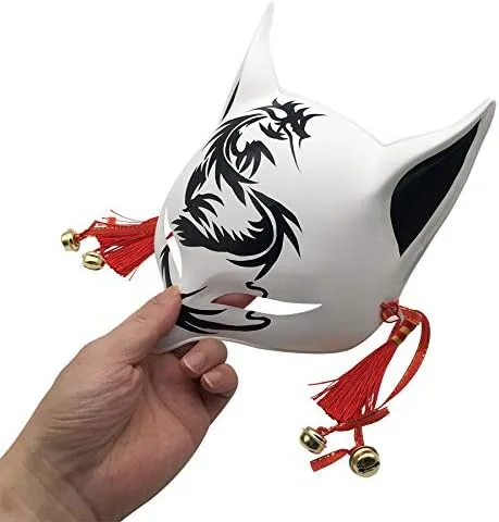Vista 3 de Kitsune - Máscara de dragón de zorro para Navidad, baile de máscaras, cosplay japonés Kabuki