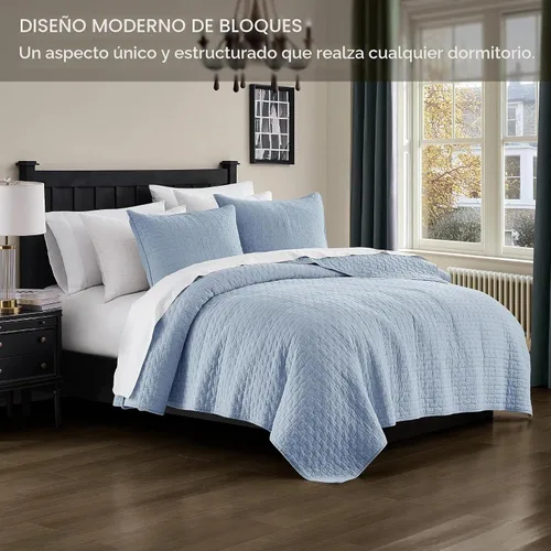 Vista 2 de palassio - Juego de ropa de cama, 100% algodón, tamaño individual, 1 fundas de almohada, colcha ligera texturizada, estilo chic desgastado, suave