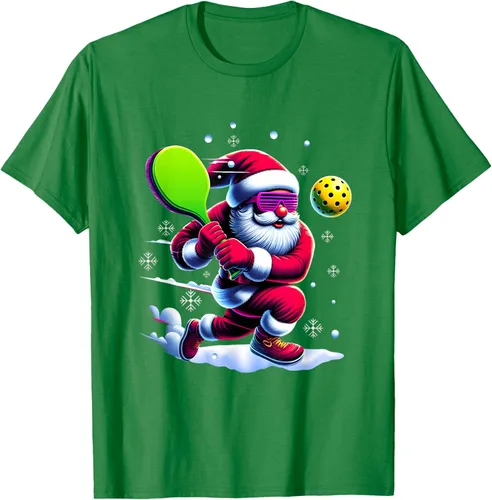 Vista 3 de Pickle Ball Navidad Santa Deporte Jugador Padel Raqueta Snow Camiseta Negro