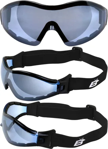 Vista 6 de Birdz 2 pares de anteojos Boogie de espuma negra acolchada para motocicleta, esquí, paracaidismo, lentes antiniebla con lentes antiniebla humo