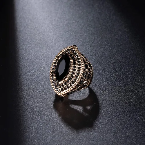 Vista 2 de CKHAO Anillo de mujer - 1.260 in de gran tamaño chapado en oro antiguo estilo turco negro piedra preciosa anillo vintage joyería de las mujeres