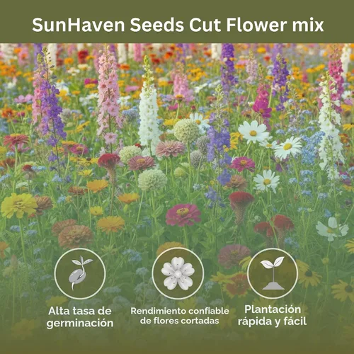 Vista 3 de Cut Flower Garden Seed Mix – Más de 15,000 semillas – Paquete extra grande de 1 onza – Semillas de flores sin OMG – Zinnia, Cosmos, Larkspur