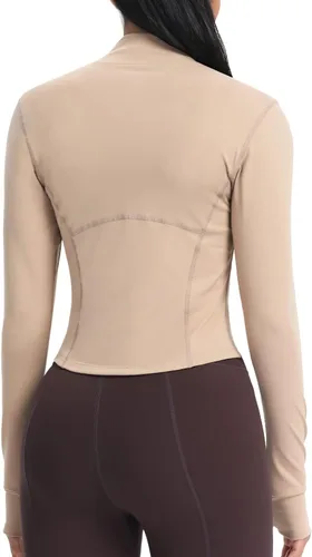 Vista 4 de colorskin Chaquetas de entrenamiento ligeras con cremallera para mujer, para yoga, correr, gimnasio, pista, atlética, con agujeros para el pulgar