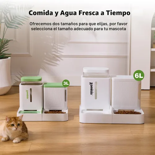 Vista 7 de ZOMISIA Juego de alimentador automático para gatos y dispensador de agua, dispensador de alimentos para gatos por gravedad 2 en 1 con rotación