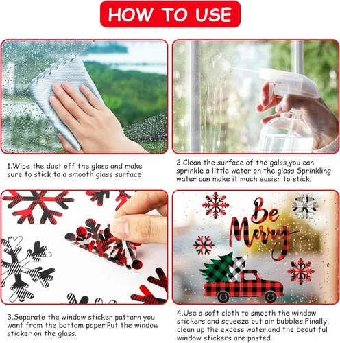 Vista 4 de Calcomanías de Navidad para ventana, diseño de búfalo navideño, calcomanías de ventana extraíbles, decoración de ventanas para invierno, Navidad