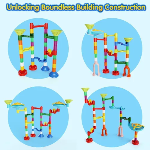 Vista 5 de Ifollower Kit de carrera de mármol, 110 piezas de juego de laberinto de mármol, juguetes de construcción para niños, juego de carreras de pista
