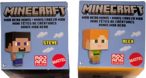 Vista 4 de Mattel Minecraft Mob Head Minis 2022 - Juego de 4 figuras micro de HHP58-956B con Alex, Steve, Enderman y Supercharged Creeper