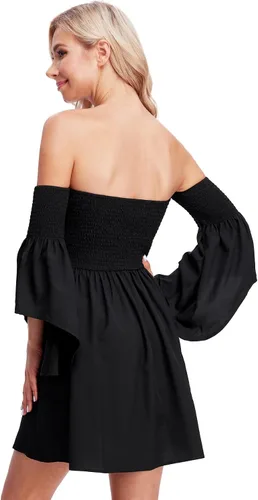Vista 2 de WDIRARA Vestido halter de lentejuelas sin espalda con dobladillo de flecos para mujer