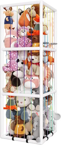 Vista 9 de Zoológico de almacenamiento de animales de peluche, jaula de animales de peluche de tubo de PVC de 58 pulgadas de alto, estante extra grande