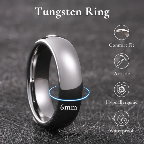 Vista 114 de King Will Alianza de boda de carburo de tungsteno para hombres y mujeres, anillos de promesa para parejas abovedados de alto pulido