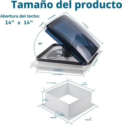 Vista 6 de Ventilador de ventilación RV 14x14, ventilador de ventilación de techo de 10 velocidades con control remoto y sensor de lluvia, ventilador de escape