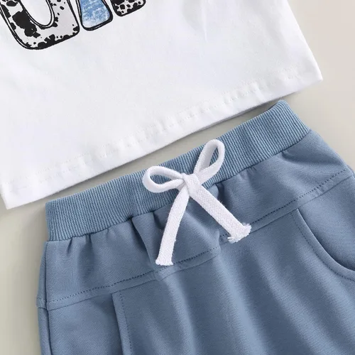 Vista 5 de Conjunto de ropa de verano para bebé y niña, camiseta de manga corta, camiseta de manga corta, pantalones cortos enrollados para recién nacidos