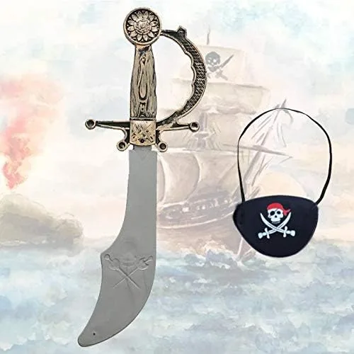 Vista 4 de SPUNICOS Disfraz de pirata para niños con sombrero de pirata parche ocular cutlass pirata