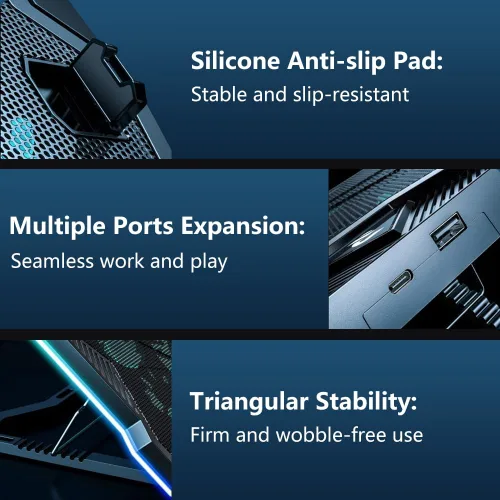 Vista 6 de G-STORY Almohadilla de enfriamiento para laptop para juegos, enfriador de laptop con 10 potentes ventiladores turbo para computadora portátil de 12
