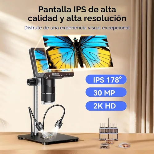 Vista 7 de TOMLOV TriL107 Microscopio digital de 3 lentes: Lupa de microscopio de monedas HDMI de 7 "2500X 2K para visión completa de monedas con pantalla IPS