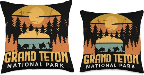 Vista 3 de Grand Teton Wyoming National Park Souvenir Hiking Grand Teton Camping National Park Souvenir Wyoming Buffalo - Almohada de 16 x 16 pulgadas