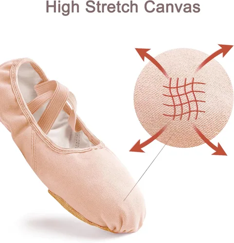 Vista 4 de Stelle Zapatos de ballet para mujer, lona altamente elástica, zapatillas de ballet para adultos, suela dividida, zapatos de baile de yoga para niñas