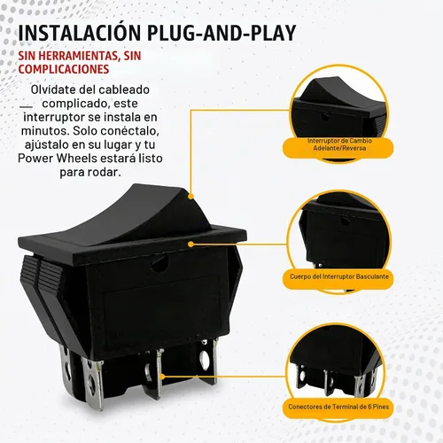 Vista 2 de MP Maresh Products Interruptor basculante de cambio compatible con Power Wheels 00801-1775 – Reemplazo para montar niños, interruptor de encendido