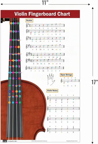 Vista 2 de QMG Tabla de digitación para violín con notas codificadas por colores, aprende técnicas de escalas de violín adecuadas para todos los niveles