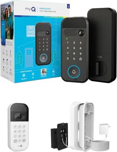 Vista 18 de myQ Smart Access Starter Kit: Secure View™ Smart Lock 3 en 1 + teclado de video para puerta de garaje + kit adaptador + timbre myQ, códigos PIN
