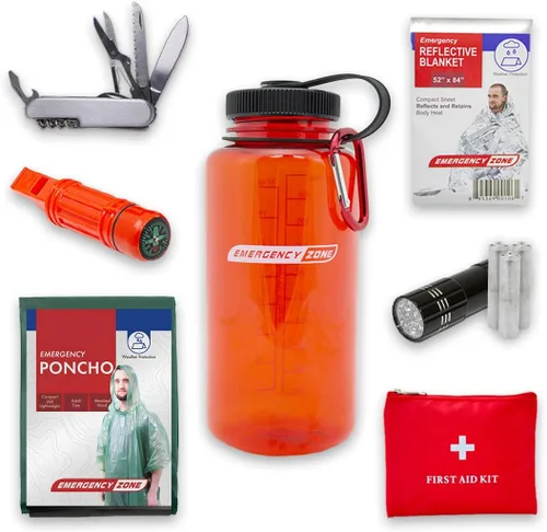 Vista 2 de Emergency Zone Kit básico de botella de supervivencia Kit de suministros de emergencia compacto para artículos esenciales de campamento, espacio