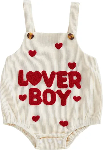 Vista 10 de YINGISFITM Mi primer traje de San Valentín para bebé niño Conjunto de burbujas en forma de corazón, el más lindo de San Valentín, mono para recién