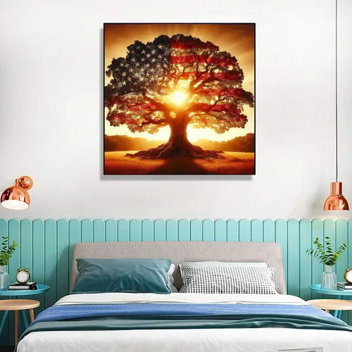 Vista 3 de SOTYIOO Kits de arte de diamantes para adultos. Kit de pintura de diamante de árbol americano para adultos, arte de gemas redondas 5D, puntos