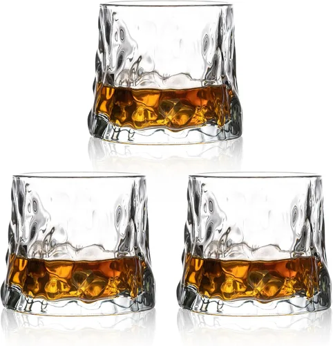 Vista 9 de Vasos de whisky - Juego de 3 vasos antiguos de 6 oz, pequeños vasos de coctel de bourbon de alcohol de whisky (rejilla de cristal)