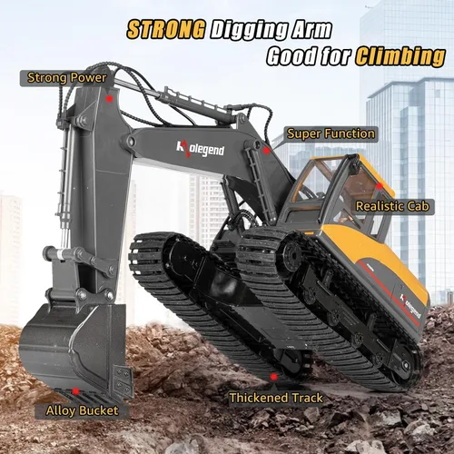 Vista 3 de kolegend Camión volquete teledirigido y juguete de excavadora de control remoto 3 en 1