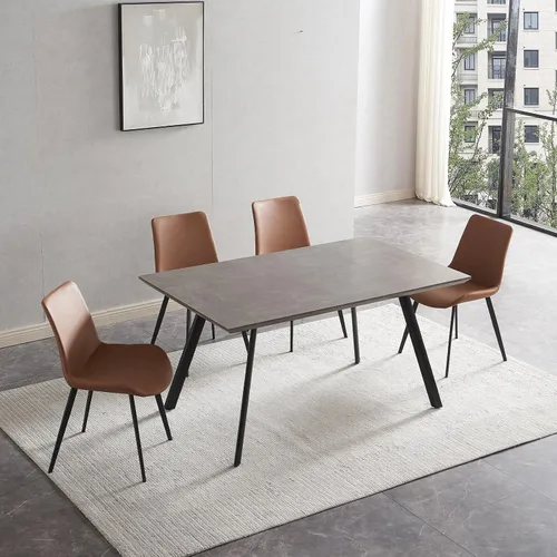 Vista 38 de ZckyCine Conjunto moderno de mesa de comedor de 5 piezas con mesa rectangular de madera y 4 sillas tapizadas en cuero, capacidad para 4 personas