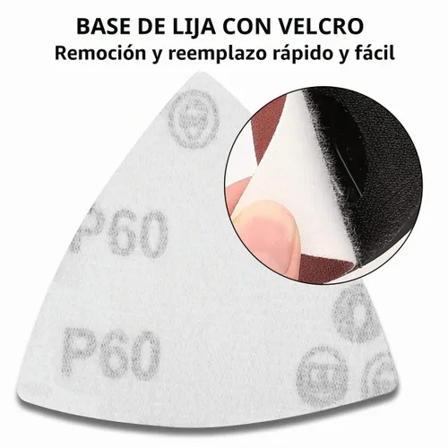Vista 6 de 200 piezas de almohadillas de lija triangulares de 80 mm, papel de lija triangular con gancho y bucle para herramienta multifuncional oscilante