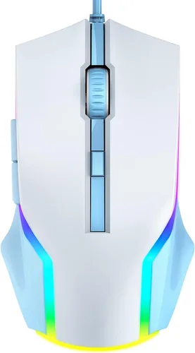 Vista 9 de WEEMSBOX Mouse para juegos con cable con 7 modos retroiluminados RGB mouse blanco para juegos 8000 DPI ajustables 6 botones programables mouse