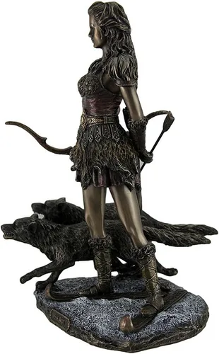 Vista 3 de Veronese Design Skadi - Escultura de esquí nórdico de 10 7/8 pulgadas, diosa del invierno y las montañas con lobos, resina fundida en frío, acabado