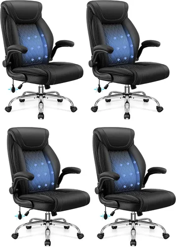 Vista 20 de BestGlory Silla de oficina ejecutiva con soporte lumbar, silla de escritorio ergonómica grande y alta, silla de cuero cómoda con respaldo alto