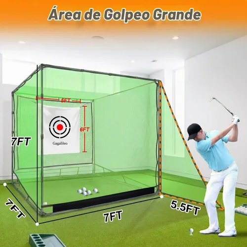 Vista 2 de Gagalileo 7x7x7FT Golf Driving Cage with Steel Frame and Quiet Target