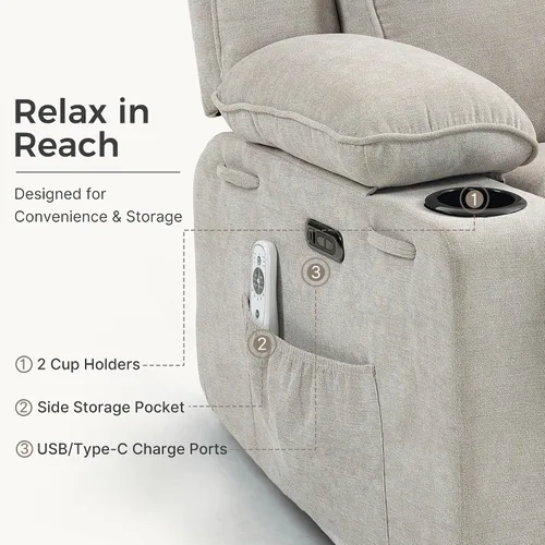 Vista 8 de Silla reclinable eléctrica con balanceo, giratorio y planeador para Gris claro