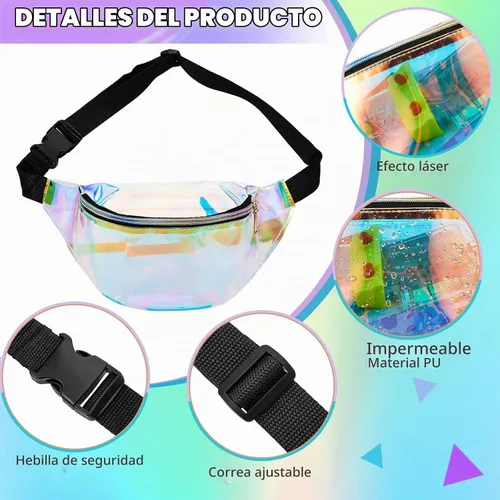 Vista 3 de Hillban - Cangurera holográfica de 20 piezas, cinturón ajustable de PVC