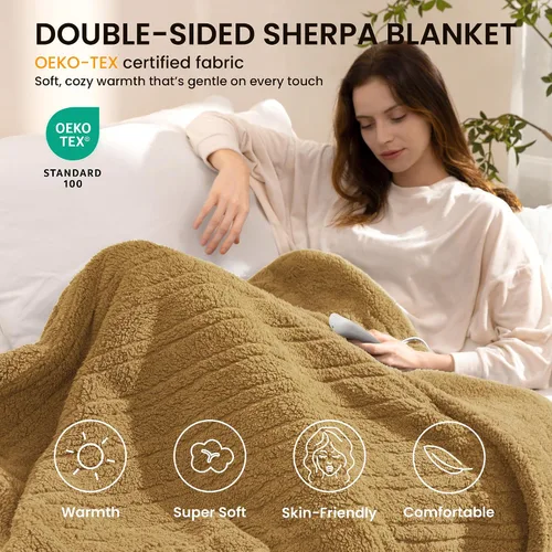 Vista 2 de Heated Blanket Electric Blanket Queen - Fast Heating Blanket Throw Dual Control Double Sided Sherpa with 10 Heating Levels & 2-10 Hours Auto Off