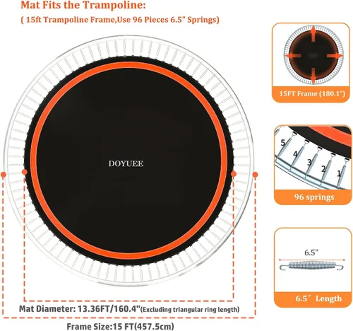 Vista 3 de Repuesto de alfombrilla de trampolín: se adapta a marco de tramplina de 15 pies con anillos 96/108 para elegir, se adapta a resortes de 5.3 a 8.5