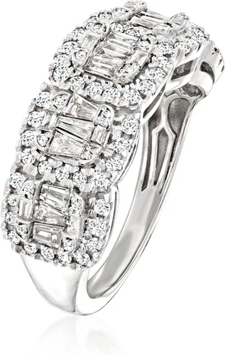 Vista 3 de Ross-Simons 1.00 ct. t.w. Round and Baguette Diamond Ring in Sterling Silver