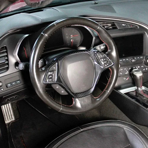 Vista 2 de Cubierta de volante con aspecto de fibra de carbono Accesorios para Chevrolet Corvette C7 2014 2015 2016 2017 2018 (Grande)