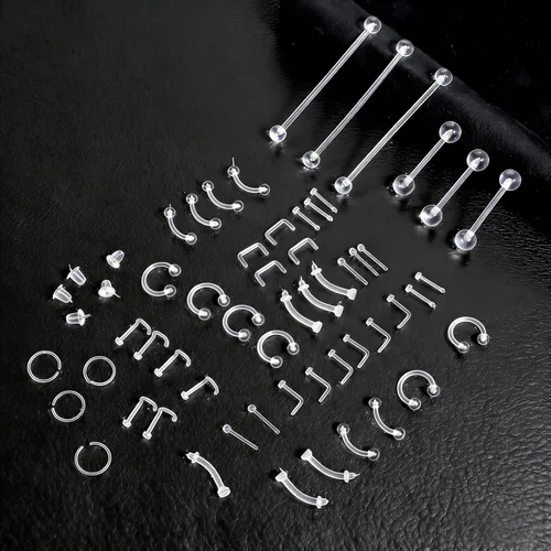 Vista 4 de Yolev 66 piezas de retenedores de piercing transparentes para cirugía – Flexible Bioflex nariz tabique oreja ceja lengua ombligo anillos